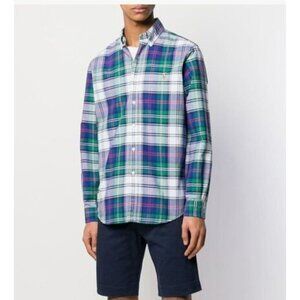 RALPH LAUREN Blue & Green Plaid Cotton Button Down Long Sleeve Shirt - L